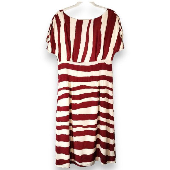 J. Peterman Burgundy Cream Striped Silk Midi Dress Size 12 - Picture 5 of 13